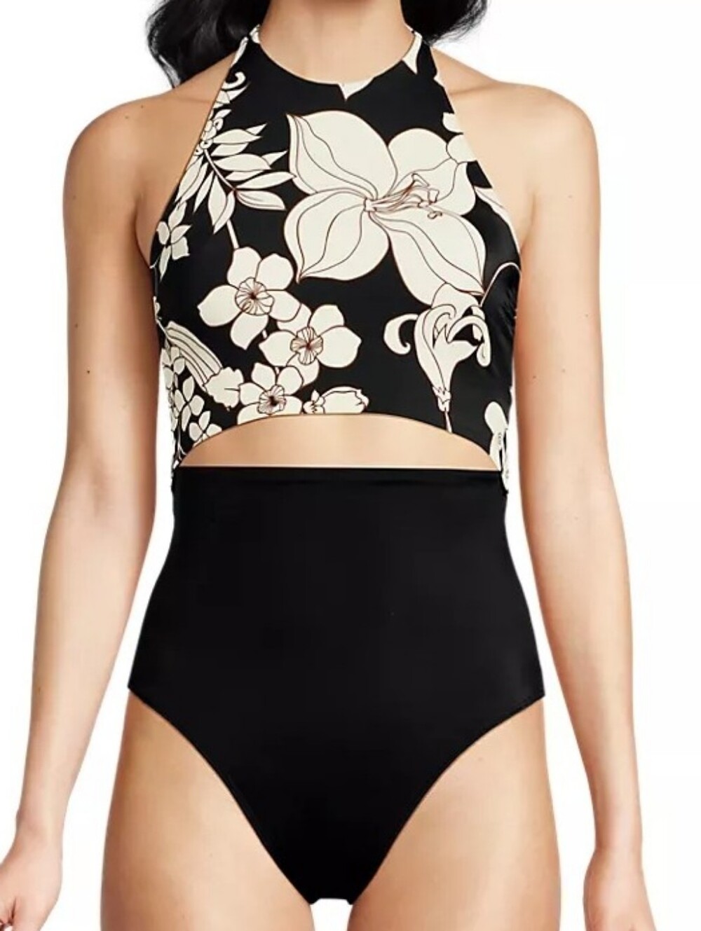 NWT Land's End Tugless Halter Monokini High Leg One Piece Swimsuit 12 Long Torso